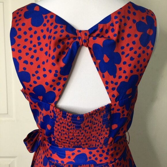 Modcloth Women's Red Dress with Blue Flowers Size Small Timeless Magnetism - Picture 8 of 16